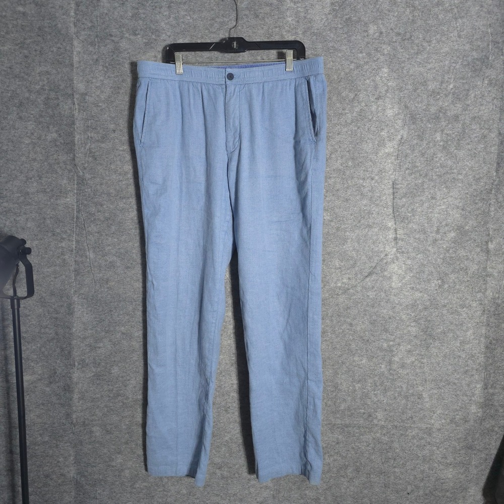Tommy Bahama Linen Blend Pants Mens XL x 32 Blue Drawstring Relaxed Straight Leg